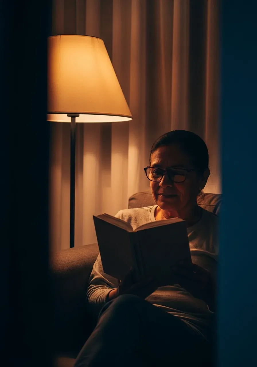 Persona leyendo cómodamente con visión clara, ignorando un riesgo silencioso