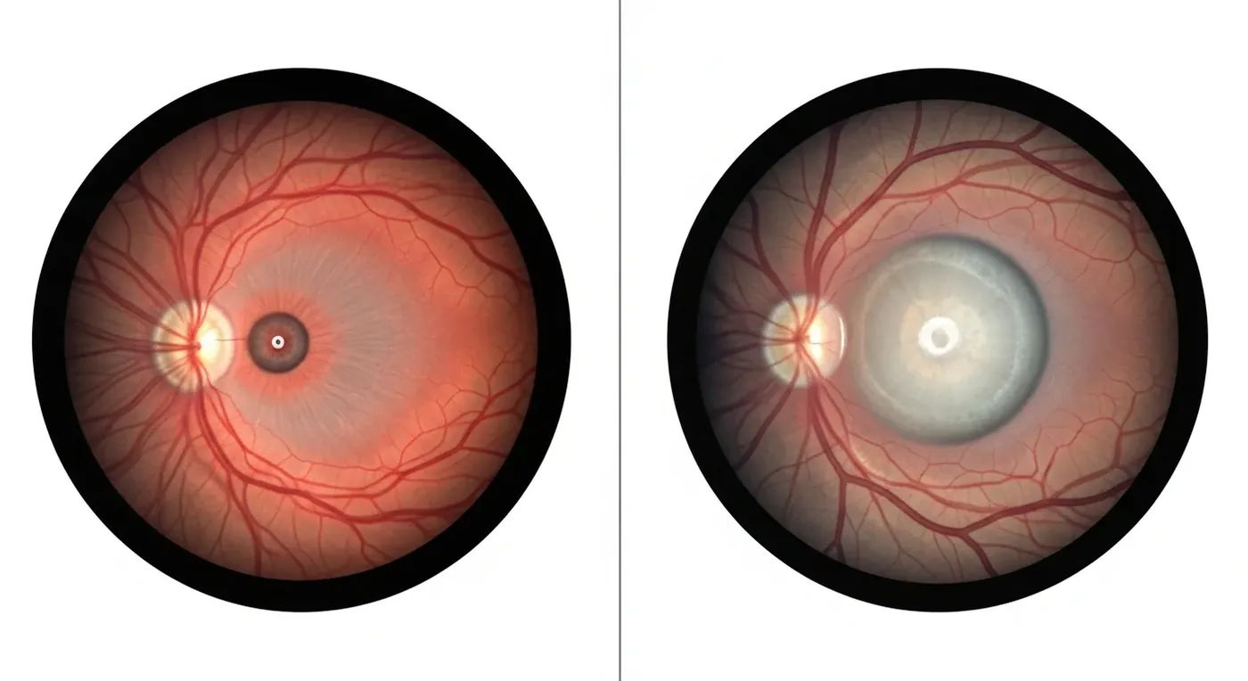 Comparación entre un nervio óptico sano y uno con daño glaucomatoso
