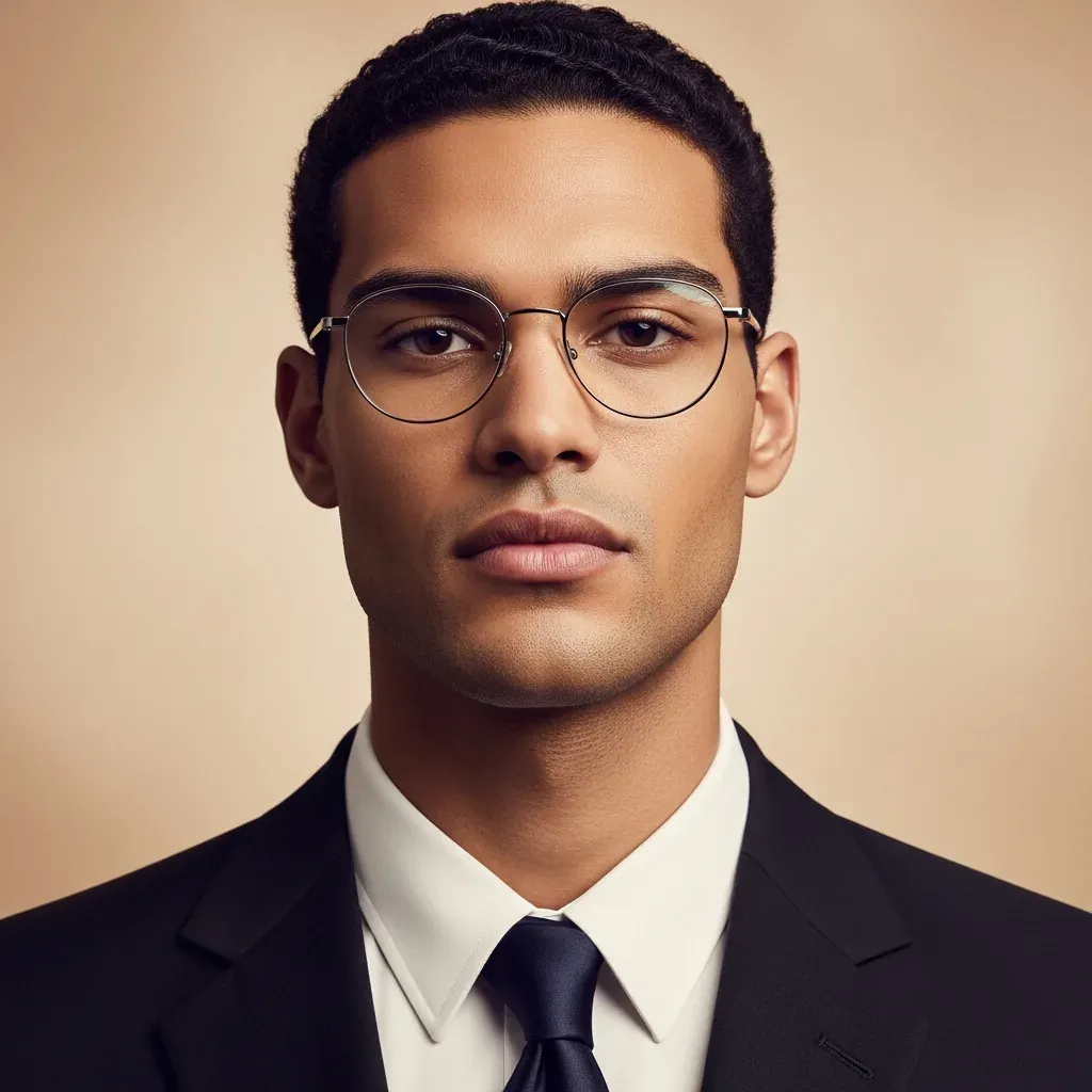 Hombre con rostro cuadrado usando montura redonda
