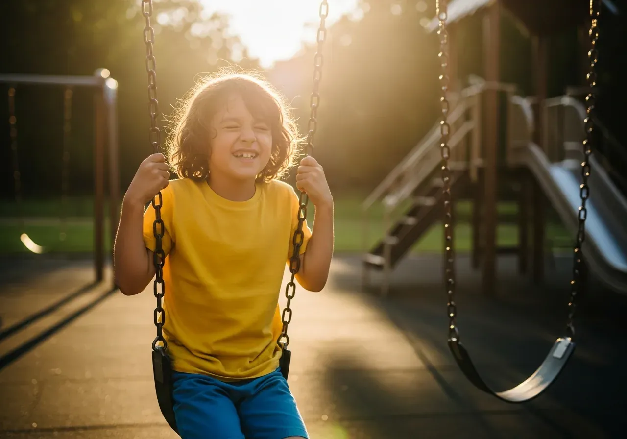 Niño jugando al aire libre bajo el sol sin protección ocular