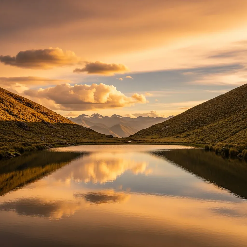 Paisaje con reflejos en el agua, visto sin lentes polarizados